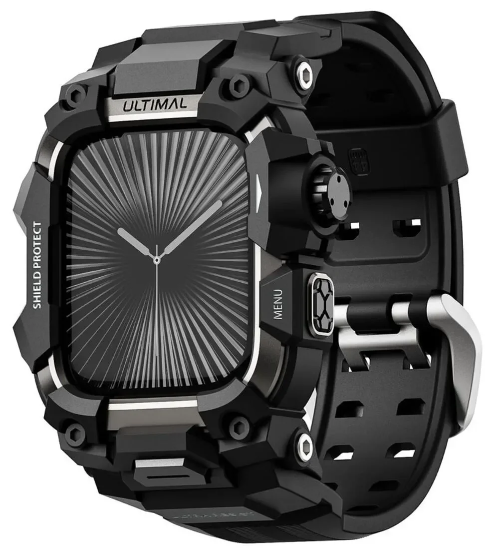 Rugged Case Band for Apple Watch Series 11 10 46mm Military Shockproof Black
